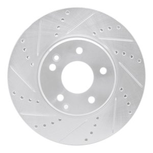 Chrysler Crossfire Brake Rotor (1) - Front Left - R1 Concepts - Drilled & Slotted - Silver - `96-`11